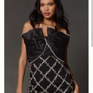Maeve Strapless Bow‎ Sequin Mini Party New Years Dress Black 6 Anthropologie NWT